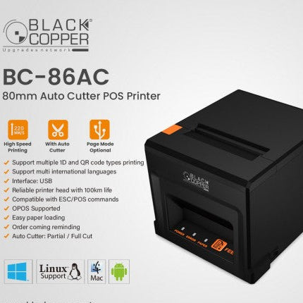 Black Copper BC86AC 80mm Thermal Receipt Printer With Auto Cutter